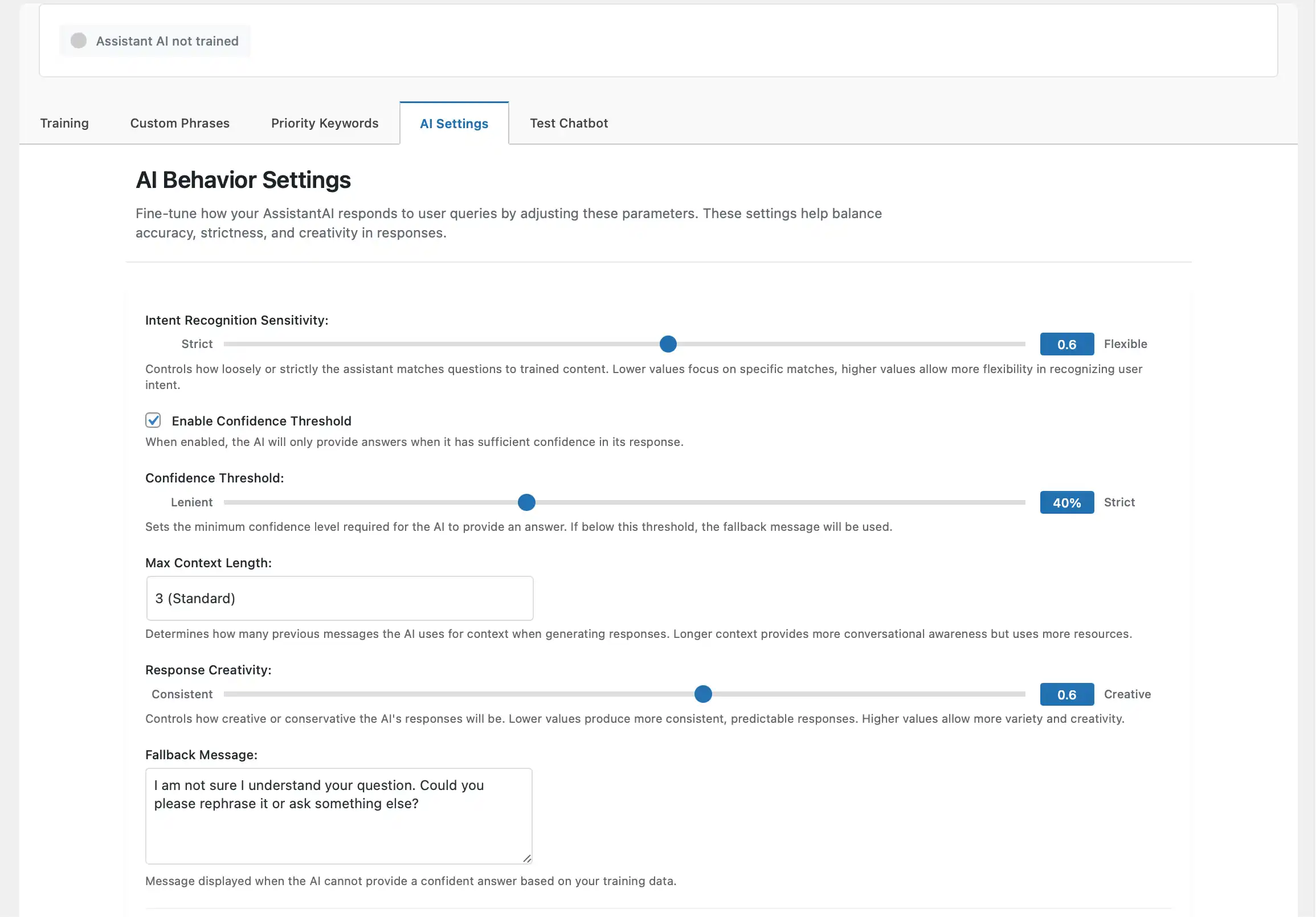 Advanced behaviour settings